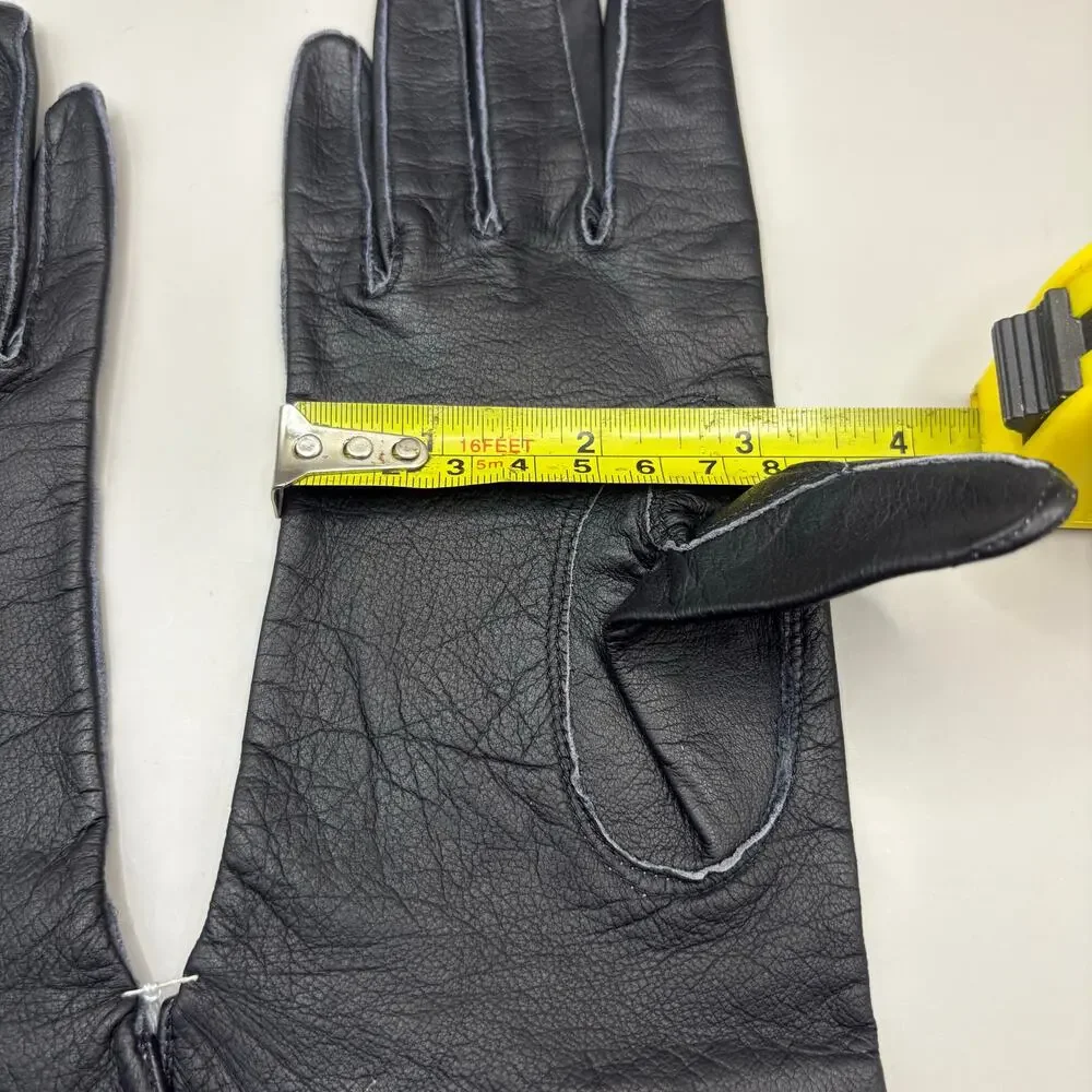 VTG Leather Gloves‎ Black Embroidered Pure Silk Lined Made in France XS 7 NOS